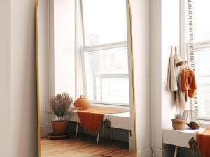 Arched Full Length Mirror with Stand, Large Floor Mirror, Gold Framed Body Mirror for Bedroom, Wall Mounted or Leaning Home Decor Mirror