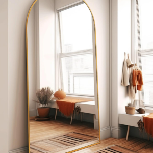 Arched Full Length Mirror with Stand, Large Floor Mirror, Gold Framed Body Mirror for Bedroom, Wall Mounted or Leaning Home Decor Mirror