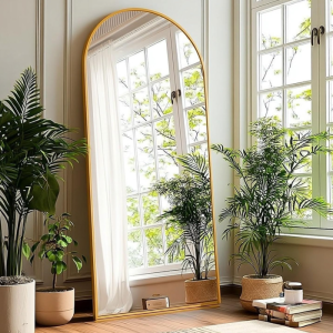 Elegant Arched Full Length Mirror, Gold Floor Standing Mirror, Wall Mounted Body Mirror for Bedroom, Living Room and Home Interior Decor