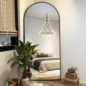 Modern Arch Full Length Mirror with Stand, Aluminum Alloy Frame Floor Mirror, Hanging or Leaning Body Mirror for Bedroom and Dressing Room