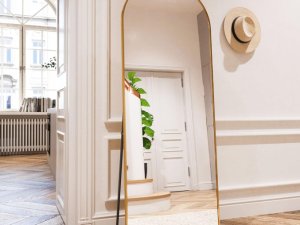 Arched Full Body Mirror with Aluminum Frame, Freestanding Leaning Wall Mirror, Modern Decorative Mirror for Bedroom, Living Room and Entryway
