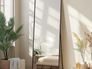 Large Full Length Wall Mirror with Stand, Full Body Standing Mirror with Aluminum Frame for Bedroom, Bathroom, Living Room and Door Decor