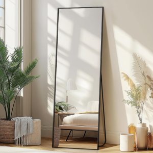 Large Full Length Wall Mirror with Stand, Full Body Standing Mirror with Aluminum Frame for Bedroom, Bathroom, Living Room and Door Decor
