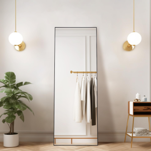 Arched Full Body Floor Mirror with Black Metal Frame, Full Length Vanity Mirror, Anti-Rust Tempered Glass Mirror for Bedroom and Entryway