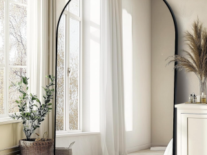 Large Arched Full Length Mirror with Stand, Aluminum Alloy Frame Floor Mirror, Standing or Wall Mounted Mirror for Bedroom and Living Room