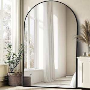 Large Arched Full Length Mirror with Stand, Aluminum Alloy Frame Floor Mirror, Standing or Wall Mounted Mirror for Bedroom and Living Room